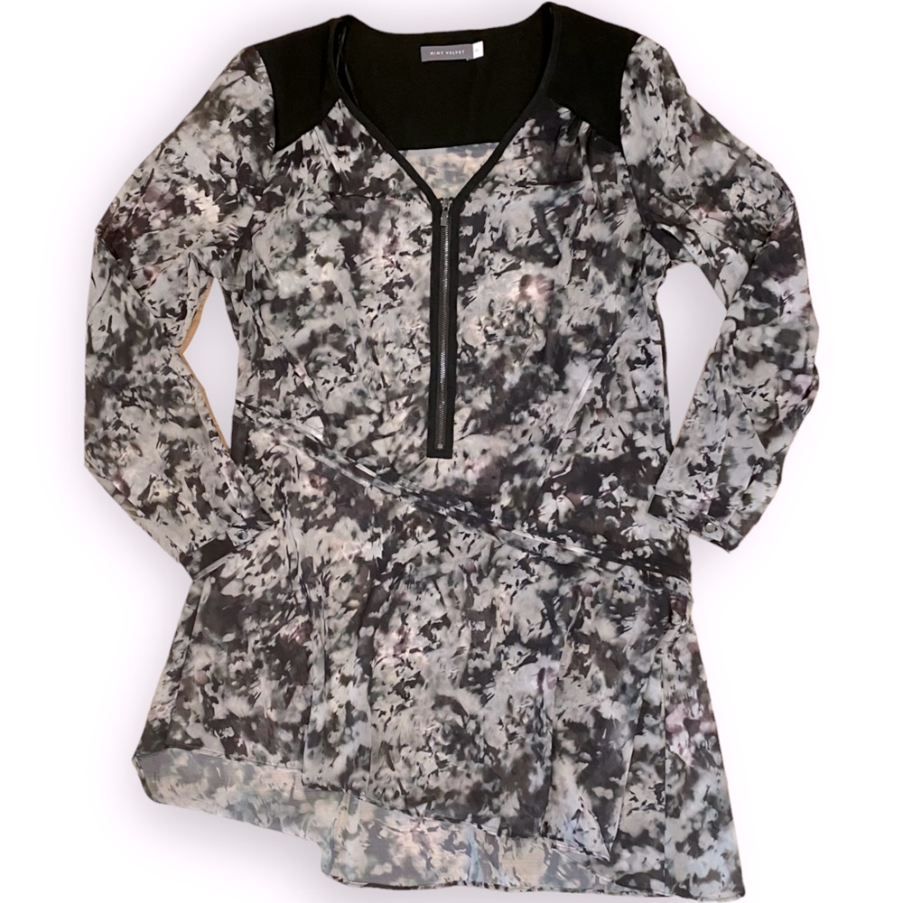 Mint Velvet Asymmetrical Grey Marble Long Sleeve Tunic Blouse UK 12 / US 8